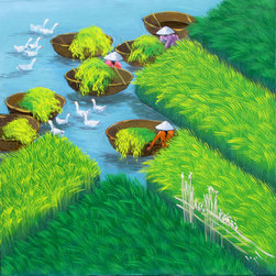 Early Morning on the Rice Field - Paintings