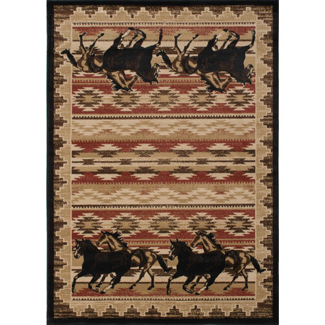 Lodge King Untamed Black Western Horse Area Rug, 2'3"x7'7"