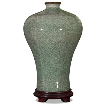 Crackle Celadon Porcelain Chinese Song Dynasty Vase, Without Stand