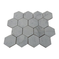 Carrara White Marble Honed Hexagon Mosaic Tile, 12"x12" Sheets, Set of 5