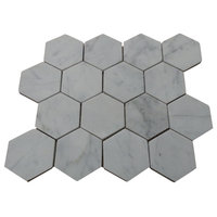 Carrara White Marble Honed Hexagon Mosaic Tile, 12"x12" Sheets, Set of 5