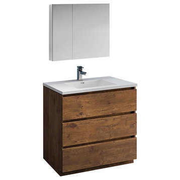 Fresca Lazzaro 36" Modern Wood Bathroom Vanity with Medicine Cabinet in Brown