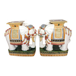 Terra Cotta Elephant Garden Stools - a Pair - Patio Furniture And Outdoor Furniture