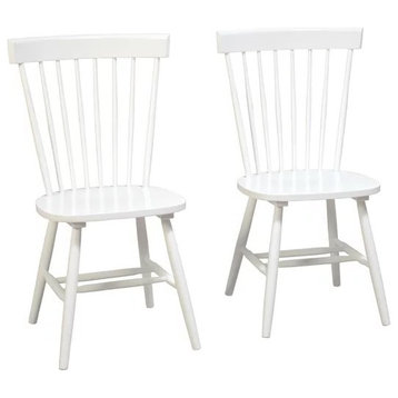 Set of 2 Dining Chair, Sturdy Rubberwood Frame With Spindle Slatted Back, White