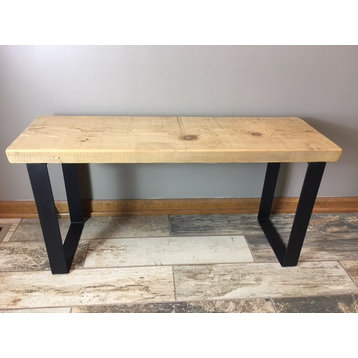 Salvaged Barn Wood Bench, Handcrafted Steel Legs, 12x36x18, Natural Wood