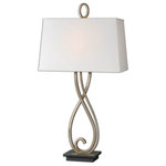 Uttermost - Uttermost 26341 Ferndale - One Light Table Lamp - The Scroll Metal Base Is Finished In A Lightly Antiqued Silver-champagne With A Dark Bronze Foot. The Rectangle, Tapered Hardback Shade Is Off-white Linen Fabric With Natural Slubbing.   David Frisch Shade Included: YesFerndale One Light Table Lamp Antiqu Silver Champagne/Dark Bronze Off-White Linen Fabric Shade *UL Approved: YES *Energy Star Qualified: n/a  *ADA Certified: n/a  *Number of Lights: Lamp: 1-*Wattage:100w On/Off bulb(s) *Bulb Included:No *Bulb Type:On/Off *Finish Type:Antiqu Silver Champagne/Dark Bronze