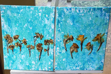 Original art on canvas with dried flowers
