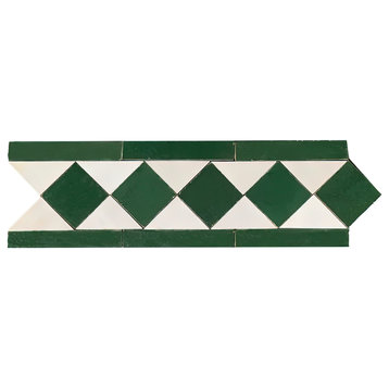 Contemporary Zellige Border, 12"x3 3/4"x1/2", Green/White Piece