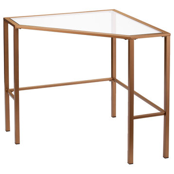 Oren Metal/Glass Corner Desk, Soft Gold
