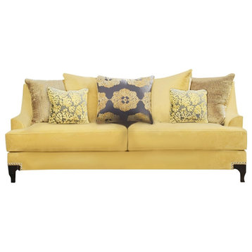 Furniture of America Charlette Traditional Fabric Upholstered Sofa in Gold