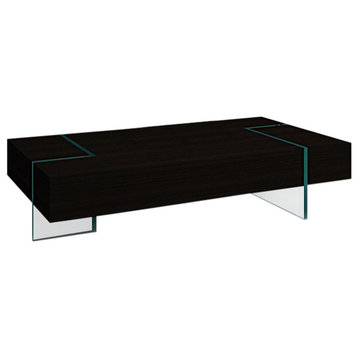 Modern Rectangular Coffee Table With 15MM Thick Glass Base, Wenge, 16'' Height