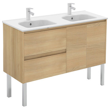 Ambra 120F Double Complete Vanity Unit, Nordic Oak, Without Mirror