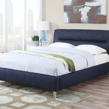 Andy Upholstered Bed, Blue Denim