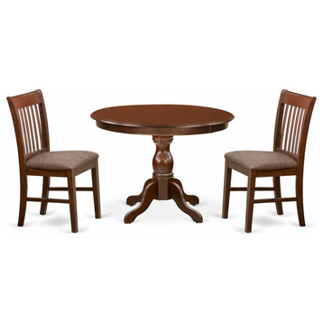 3 Pc Kitchen Dining Set, Mahogany Small Table, 2 Mahogany Chairs
