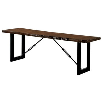 Industrial Dining Bench, Square Metal Legs With Hardwood Top, Walnut/Black