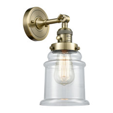 Canton Sconce With High-Low-Off Switch, Antique Brass, Glass: Clear