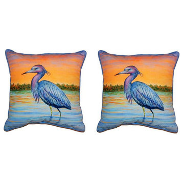 Pair of Betsy Drake Heron & Sunset Small Pillows 12 X 12