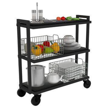Atlantic Narrow Large Metal and Wire Cart System 3-Tier in Black