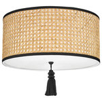 Mitzi by Hudson Valley Lighting - Dolores 2-Light Flush Mount Soft Black - A bohemian darling, Dolores is brimming with theatrical flair. Dolores pays homage to the cane mania of the 70s, reinvented for today. Natural cane is woven intricately around a white cotton shade, contrasted with a soft black finish. The flush mount and pendant versions feature a decorative tassel for good measure.