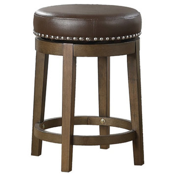 Lexicon Westby 24" Faux Leather Round Swivel Counter Stool in Brown (Set of 2)