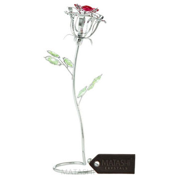 Chrome Plated Silver Rose Flower Tabletop Ornament