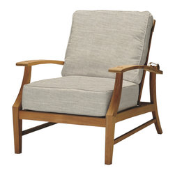Summer Classics - Summer Classics Croquet Teak Recliner, Linen Dove Cushion - Outdoor Lounge Chairs