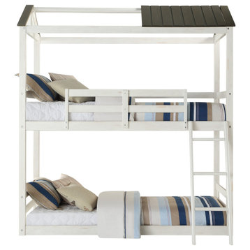 ACME Nadine Cottage Twin over Twin Bunk Bed, Weathered White and Washed Gray