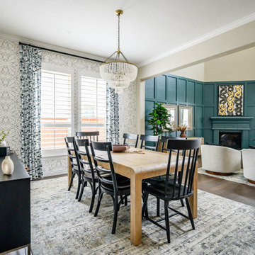 Open-Concept Dining & Living Room with Bold Architectural Details