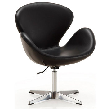Raspberry Faux Leather Adjustable Swivel Chair, Black and Polished Chrome