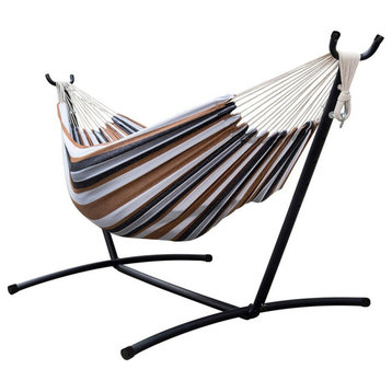 Double Hammock With Space Saving Steel Stand Includes Portable Carrying Case