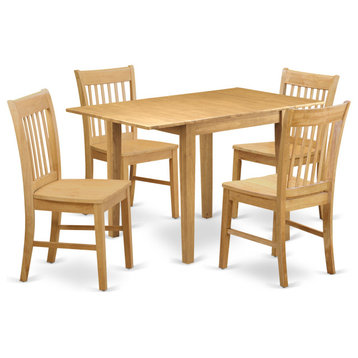 5Pc Dinette Set For Small Spaces, Table, 4 Chairs, Asian Hardwood Seat, Oak