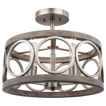 Luxury New-Traditional Ceiling Light, Matte Silver and Gray Wood, ULB2132