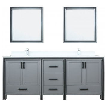 80" Gray Bathroom Vanity With Sink, White Marble