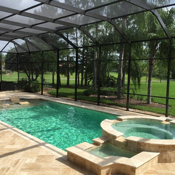 Complete Renovation adding a spa and Sunshelf,kitchen,vein cut Ivory Travertine