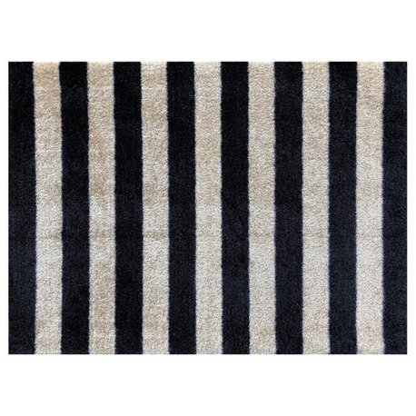 2' X 3' Black and Tan Wide Stripe Washable Floor Mat