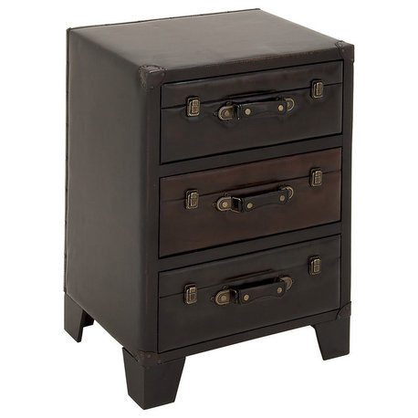 Urban Designs 3-Drawer Espresso Leather Cabinet Nightstand