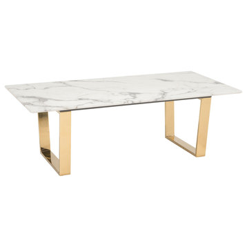 ZUO Atlas Modern Metal and Composite Stone Coffee Table in White/Gold
