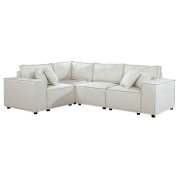 Melrose Modular Sectional Sofa With Ottoman in Beige Linen