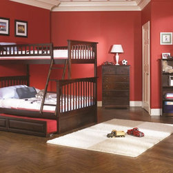 Columbia Twin over Full Bunk Bed with Raised Panel Trundle | Antique Walnut - Bunk Beds