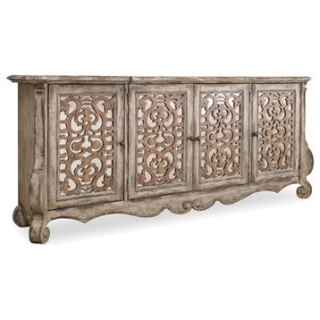 Bowery Hill Traditional 4 Door Console Table in Caramel Froth