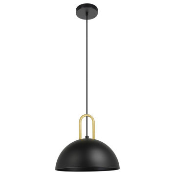 Calmanera One Light Pendant, Structured Black With Brushed Brass Accents