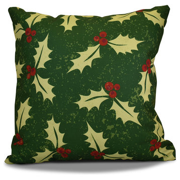 Decorative Holiday Outdoor Pillow Floral Print, Green, 18"x18"