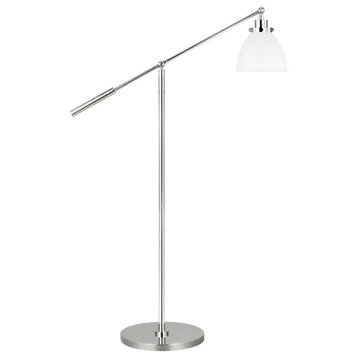 Wellfleet Dome Floor Lamp, Matte White and Polished Nickel
