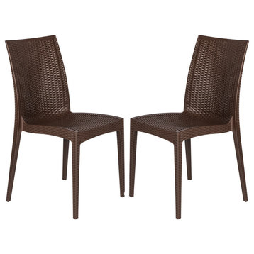 Leisuremod Weave Mace Indoor Outdoor Patio Chair, Set of 2, Brown