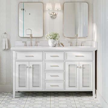 Ariel Kensington 61" Oval Sinks Bath Vanity, White, 1.5" White Quartz