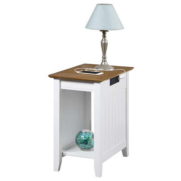 Edison End Table with Charging Station in White and Driftwood Brown Wood Finish