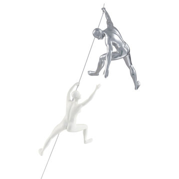 Matte Chrome and White Climbing Couple Resin Wall Sculpture