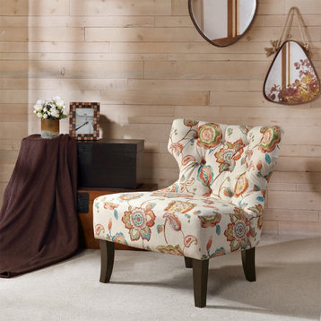 Madison Park Erika Hourglass Tufted Armless Chair, Multi, Floral