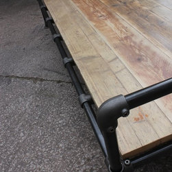 Amy Dark Steel Pipe & Reclaimed Industrial Scaffolding Board Double Bed Frame - Panel Beds