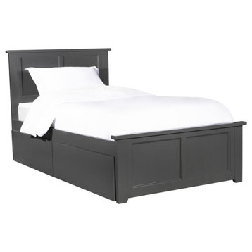 AFI Madison Solid Wood Twin Platform Bed with Storage Drawers in Gray